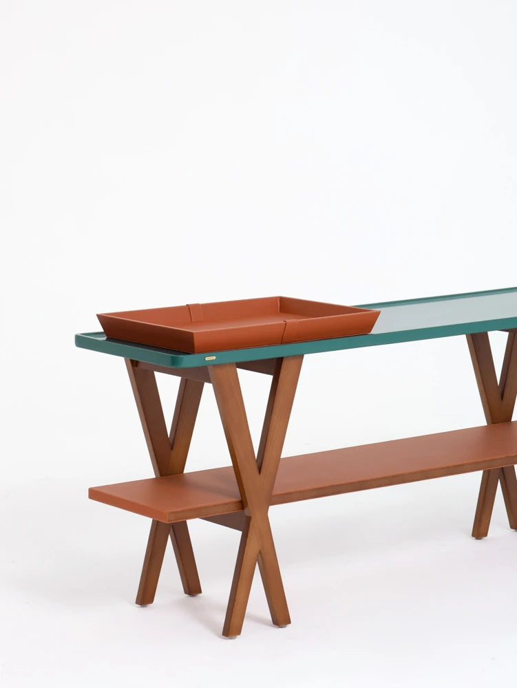 アッシュ材多層板製 シックな合成皮革テーブル - スタイリッシュなインテリアに最適なアイテム hrn-5260