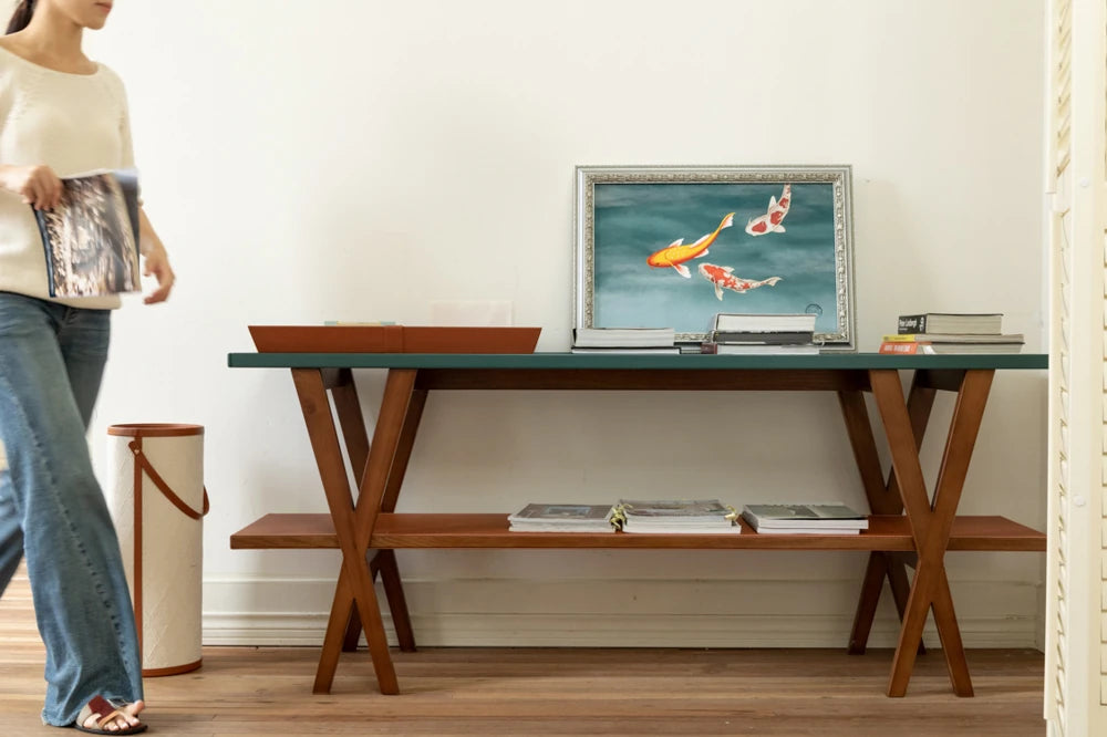 アッシュ材多層板製 シックな合成皮革テーブル - スタイリッシュなインテリアに最適なアイテム hrn-5260