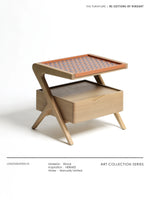 ナイトテーブル ニレ材製 おしゃれな合成皮革トレイ付き デザイン性抜群の収納家具 hrn-5265