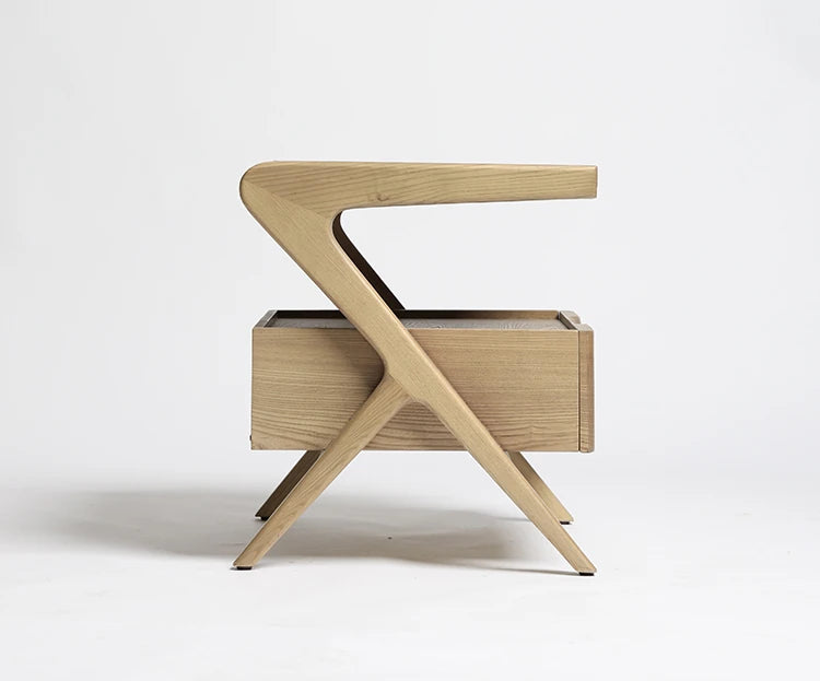 ナイトテーブル ニレ材製 おしゃれな合成皮革トレイ付き デザイン性抜群の収納家具 hrn-5265