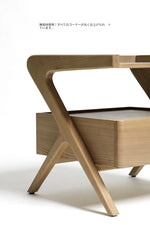 ナイトテーブル ニレ材製 おしゃれな合成皮革トレイ付き デザイン性抜群の収納家具 hrn-5265