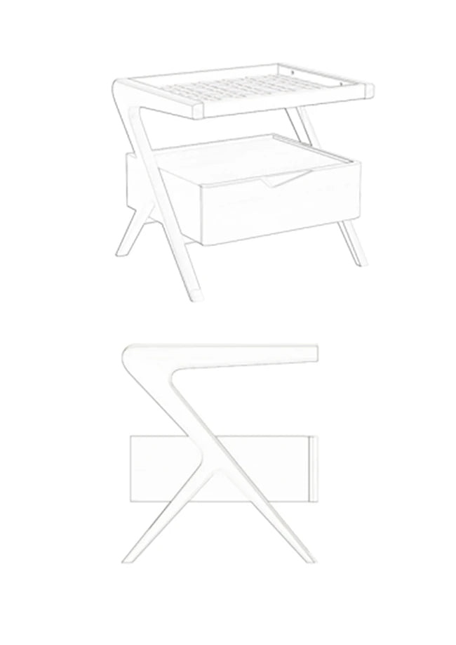 ナイトテーブル ニレ材製 おしゃれな合成皮革トレイ付き デザイン性抜群の収納家具 hrn-5265