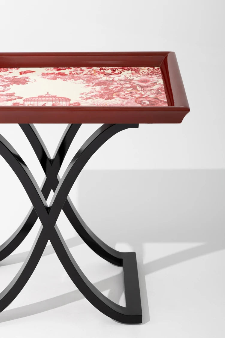 美しいカバノキ製センターテーブル - シックなデザインと優雅な花柄でリビングを彩る hrn-5266