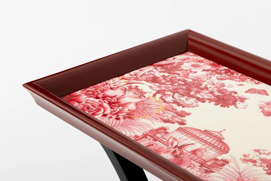 美しいカバノキ製センターテーブル - シックなデザインと優雅な花柄でリビングを彩る hrn-5266