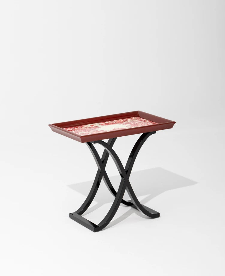 美しいカバノキ製センターテーブル - シックなデザインと優雅な花柄でリビングを彩る hrn-5266