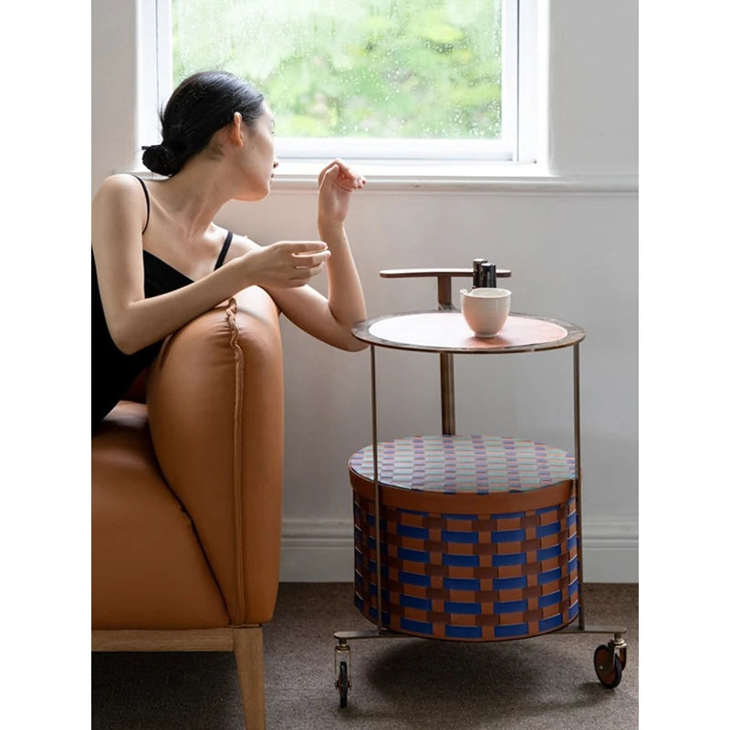 おしゃれなPUレザーとステンレス製センターテーブル|ウォールナットデザインでインテリアをアップデート! hrn-5267