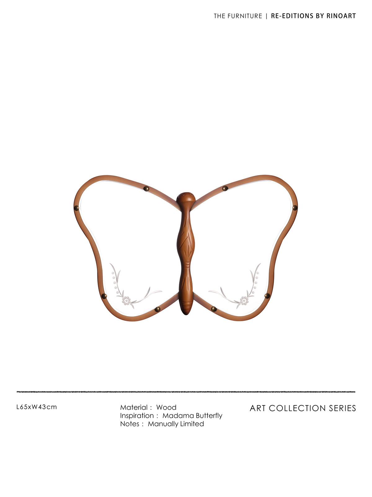 蝶型デザインのガラスミラー | 無垢材フレームのハンドカット仕上げ | おしゃれなインテリアに最適 hrn-5268