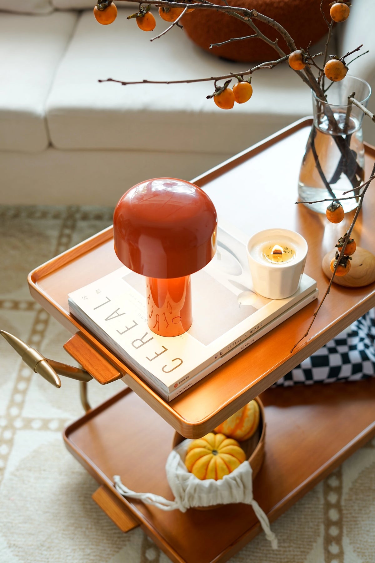 レトロな銅とオーク製カート | 中世リイシューシリーズ | おしゃれなインテリアトレイ hrn-5272