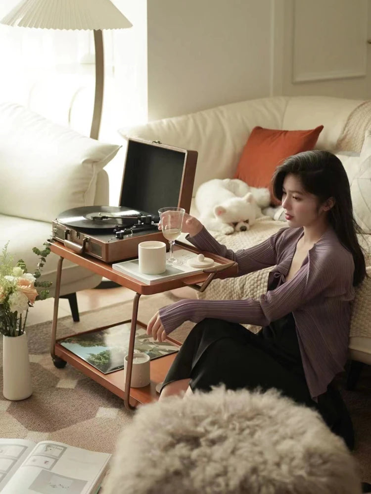 レトロな銅とオーク製カート | 中世リイシューシリーズ | おしゃれなインテリアトレイ hrn-5272