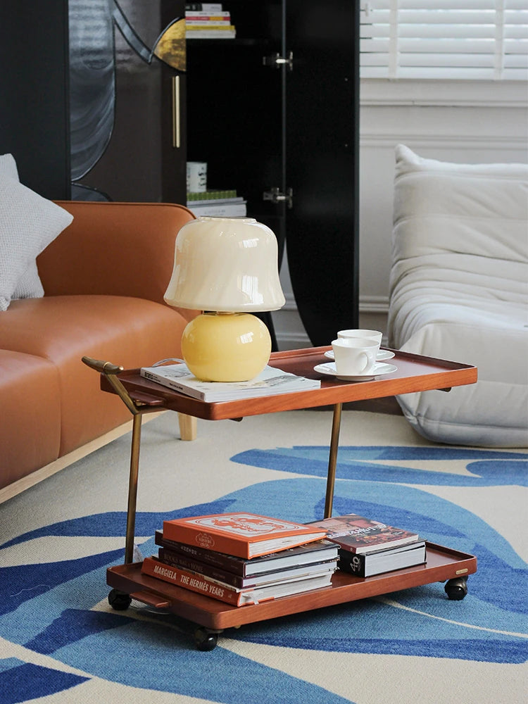 レトロな銅とオーク製カート | 中世リイシューシリーズ | おしゃれなインテリアトレイ hrn-5272