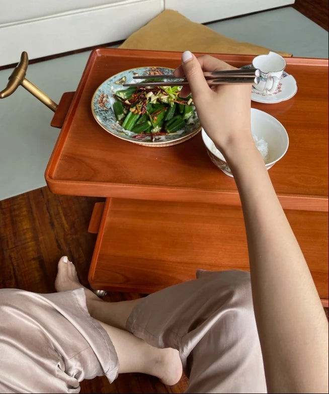 レトロな銅とオーク製カート | 中世リイシューシリーズ | おしゃれなインテリアトレイ hrn-5272