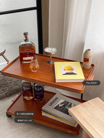 レトロな銅とオーク製カート | 中世リイシューシリーズ | おしゃれなインテリアトレイ hrn-5272