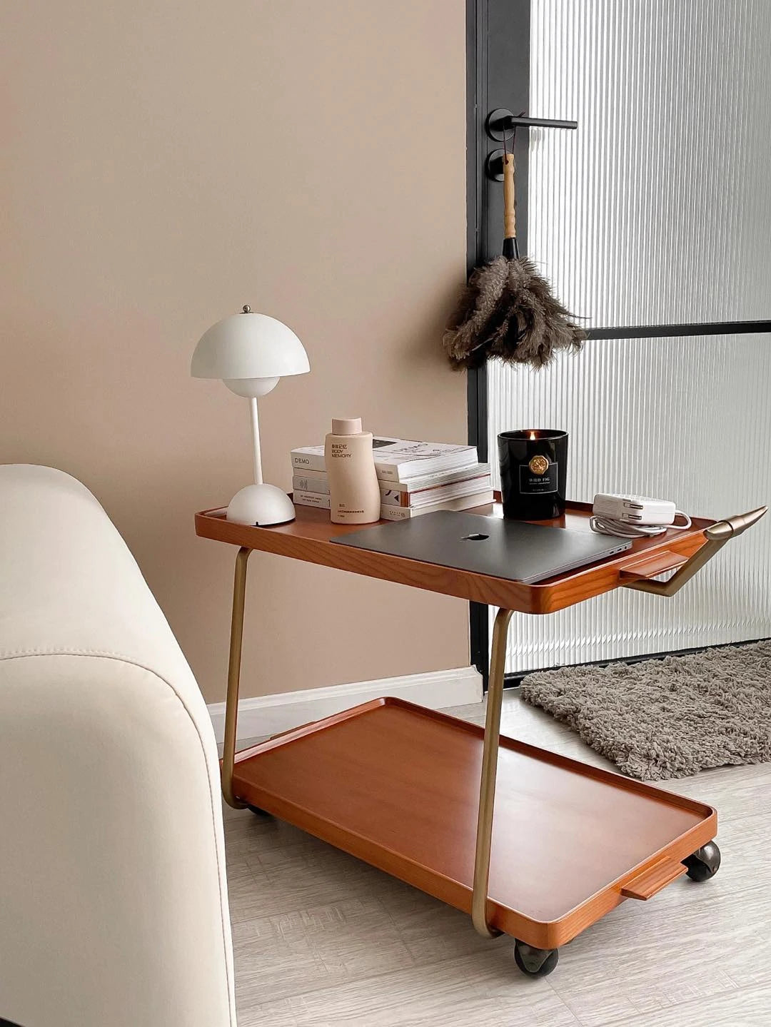 レトロな銅とオーク製カート | 中世リイシューシリーズ | おしゃれなインテリアトレイ hrn-5272