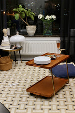 レトロな銅とオーク製カート | 中世リイシューシリーズ | おしゃれなインテリアトレイ hrn-5272