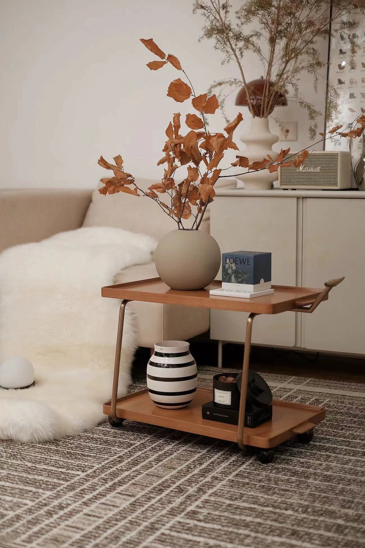 レトロな銅とオーク製カート | 中世リイシューシリーズ | おしゃれなインテリアトレイ hrn-5272