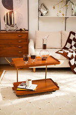 レトロな銅とオーク製カート | 中世リイシューシリーズ | おしゃれなインテリアトレイ hrn-5272