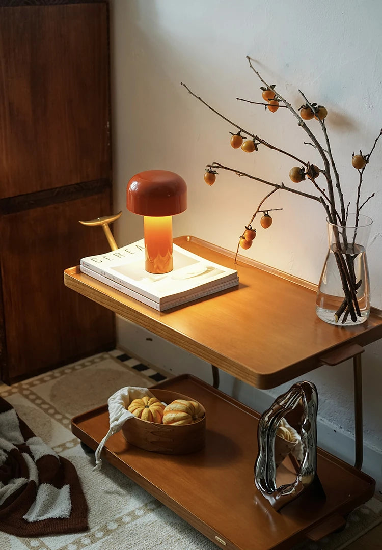 レトロな銅とオーク製カート | 中世リイシューシリーズ | おしゃれなインテリアトレイ hrn-5272