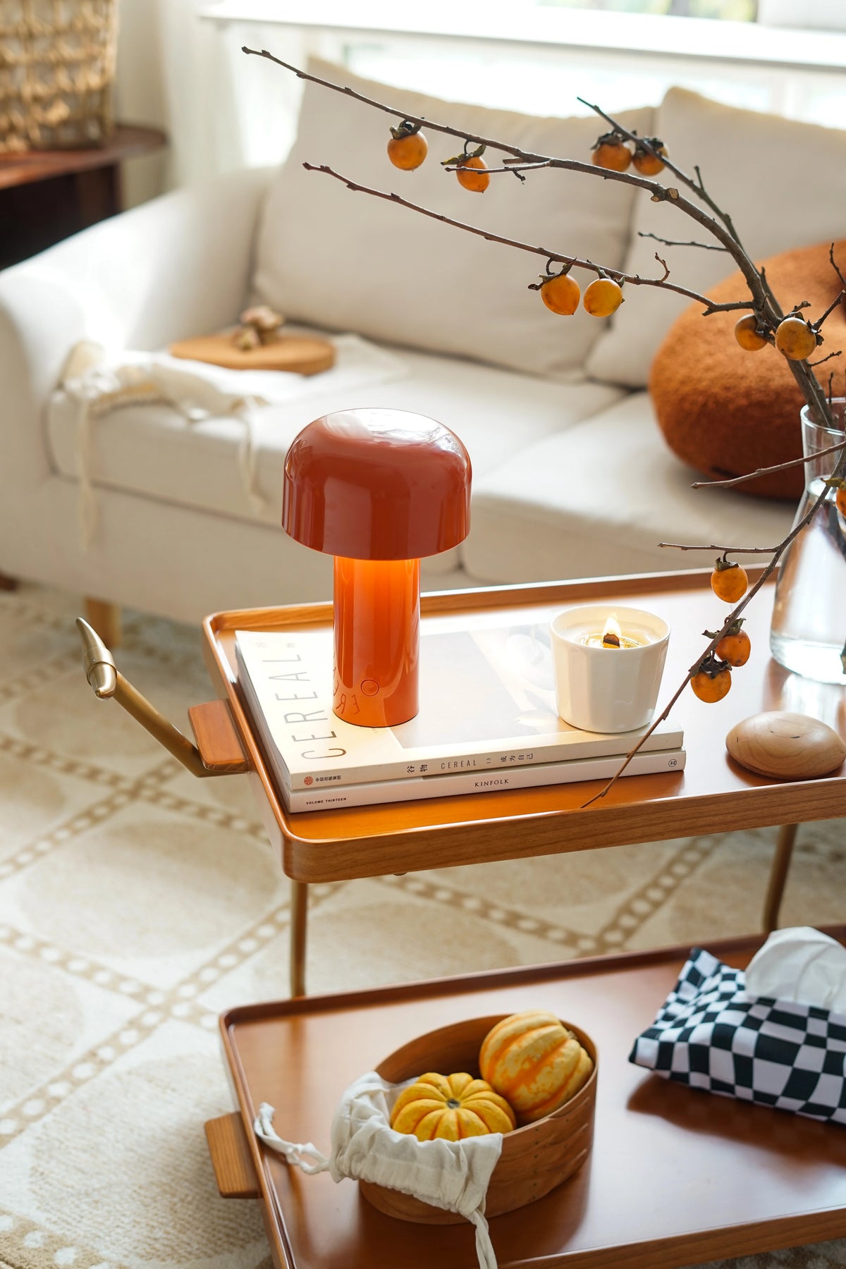 レトロな銅とオーク製カート | 中世リイシューシリーズ | おしゃれなインテリアトレイ hrn-5272