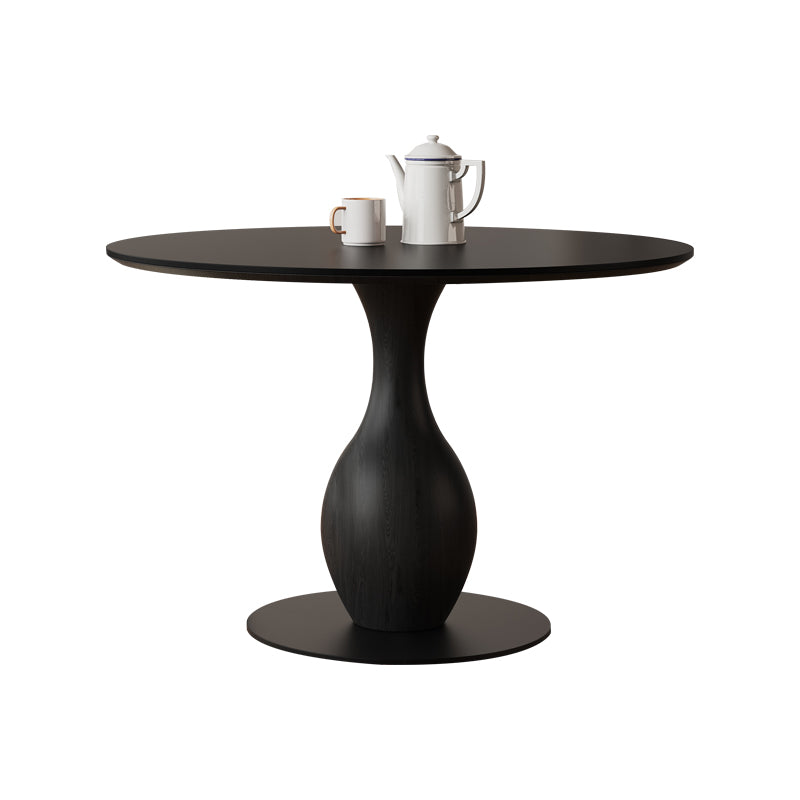 無垢材ラウンドテーブル セラミック天板 ヴィンテージ調 ピュアブラック 丸型ダイニングテーブル 家庭用 小スペース対応 ブラックウォールナット色 ダイニングルーム 中古風ラウンドテーブル hsgmy-3901