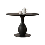 無垢材ラウンドテーブル セラミック天板 ヴィンテージ調 ピュアブラック 丸型ダイニングテーブル 家庭用 小スペース対応 ブラックウォールナット色 ダイニングルーム 中古風ラウンドテーブル hsgmy-3901