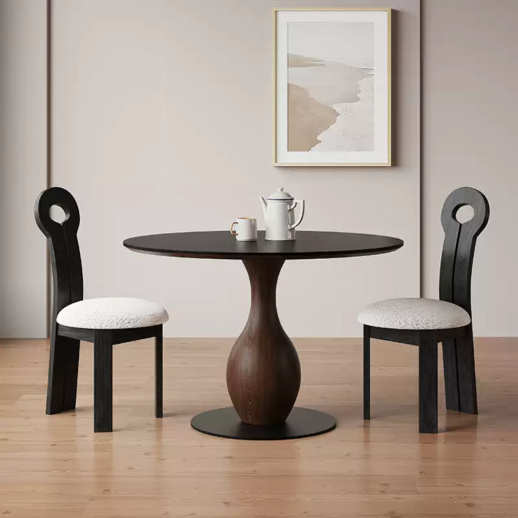 無垢材ラウンドテーブル セラミック天板 ヴィンテージ調 ピュアブラック 丸型ダイニングテーブル 家庭用 小スペース対応 ブラックウォールナット色 ダイニングルーム 中古風ラウンドテーブル hsgmy-3901