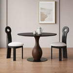 無垢材ラウンドテーブル セラミック天板 ヴィンテージ調 ピュアブラック 丸型ダイニングテーブル 家庭用 小スペース対応 ブラックウォールナット色 ダイニングルーム 中古風ラウンドテーブル hsgmy-3901