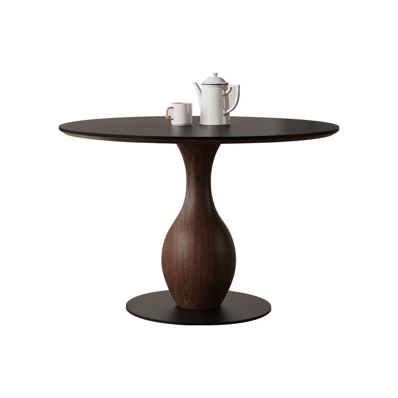 無垢材ラウンドテーブル セラミック天板 ヴィンテージ調 ピュアブラック 丸型ダイニングテーブル 家庭用 小スペース対応 ブラックウォールナット色 ダイニングルーム 中古風ラウンドテーブル hsgmy-3901