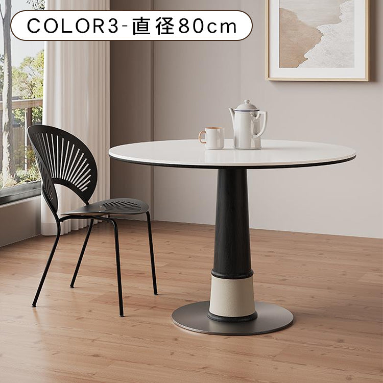 竹製脚とセラミック天板の円形ダイニングテーブル レトロ北欧風 小型住宅向け天然木使用 hsgmy-3903