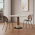 竹製脚とセラミック天板の円形ダイニングテーブル レトロ北欧風 小型住宅向け天然木使用 hsgmy-3903