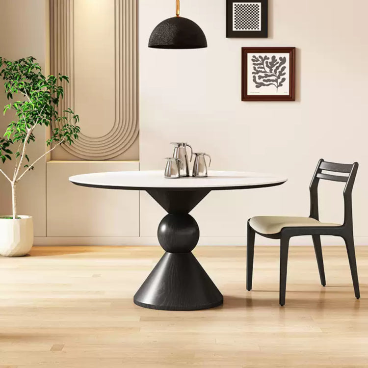 無垢材ラウンドテーブル セラミック天板 ピュアブラック モダン hsgmy-3907