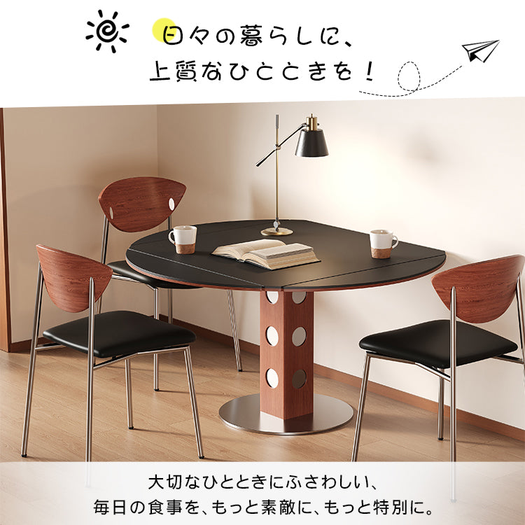 無垢材バウハウスデザイン 多機能ダイニングテーブル セラミック天板 正方形折りたたみラウンド hsgmy-5726