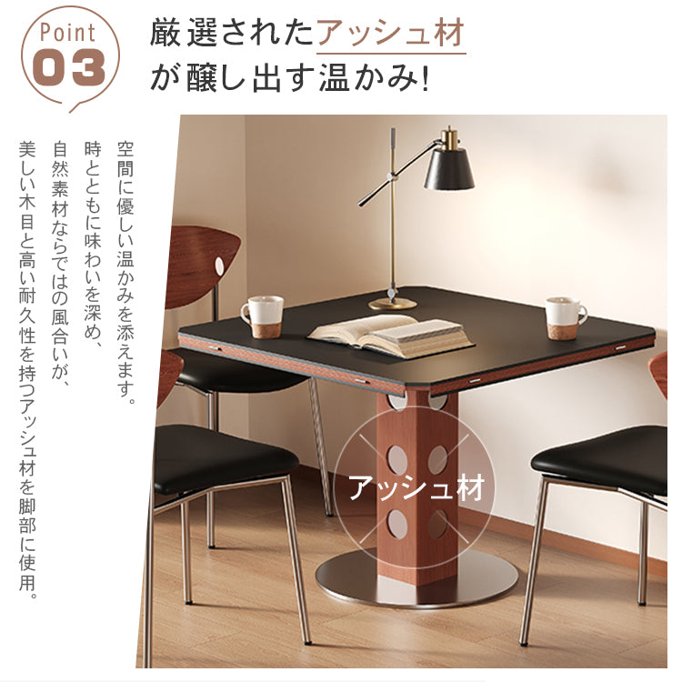 無垢材バウハウスデザイン 多機能ダイニングテーブル セラミック天板 正方形折りたたみラウンド hsgmy-5726