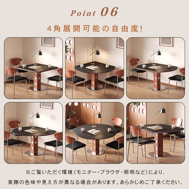 無垢材バウハウスデザイン 多機能ダイニングテーブル セラミック天板 正方形折りたたみラウンド hsgmy-5726