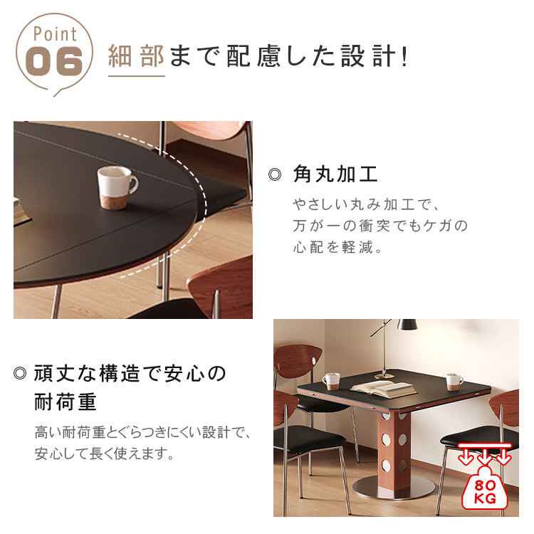 無垢材バウハウスデザイン 多機能ダイニングテーブル セラミック天板 正方形折りたたみラウンド hsgmy-5726