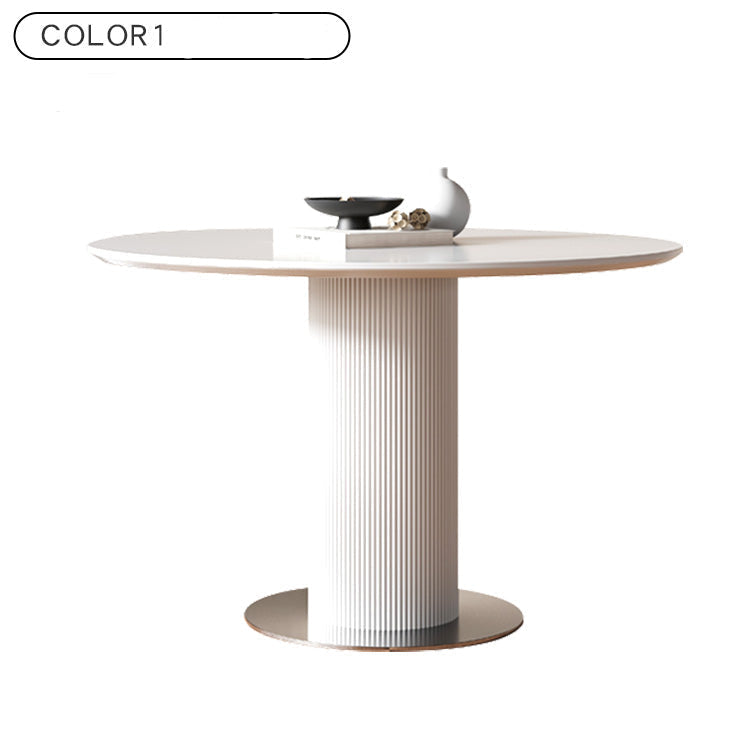 セラミック天板ラウンドテーブル フレンチデザイン ローマ柱 脚 モダンラグジュアリー ホワイト&ブラック hsgmy-5727