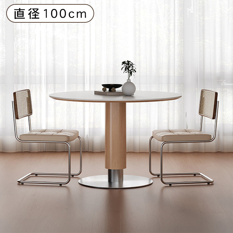 無垢材ラウンドテーブル ナチュラルウッド調 セラミック天板 モダンミニマル hsgmy-5728