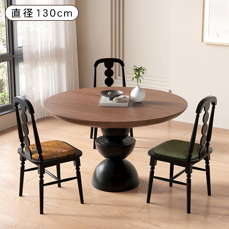 無垢材ラウンドテーブル フレンチヴィンテージ ウォールナット色 小型住宅向け hsgmy-5733