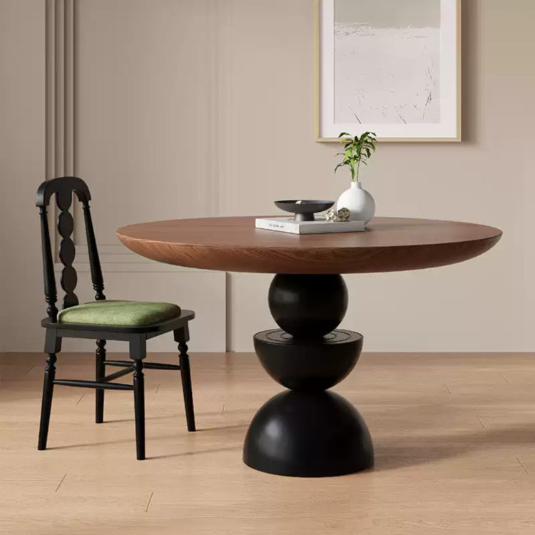 無垢材ラウンドテーブル フレンチヴィンテージ ウォールナット色 小型住宅向け hsgmy-5733