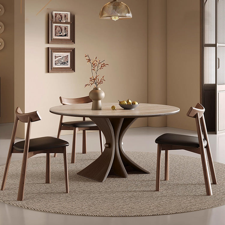 コンパクト住宅向け モダンシンプル 無垢材 侘寂風 ドウセキ セラミック天板ラウンドテーブル hsgmy-5736