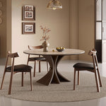 コンパクト住宅向け モダンシンプル 無垢材 侘寂風 ドウセキ セラミック天板ラウンドテーブル hsgmy-5736