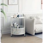 【移動らくらく】リビング&寝室にぴったり アイアンメッシュの2段収納サイドテーブル hsj-2257