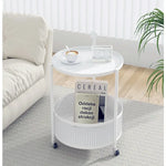 【移動らくらく】リビング&寝室にぴったり アイアンメッシュの2段収納サイドテーブル hsj-2257