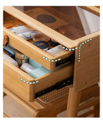 竹&木材使用のスタイリッシュ化粧台 - ガラス天板付き hsl-73