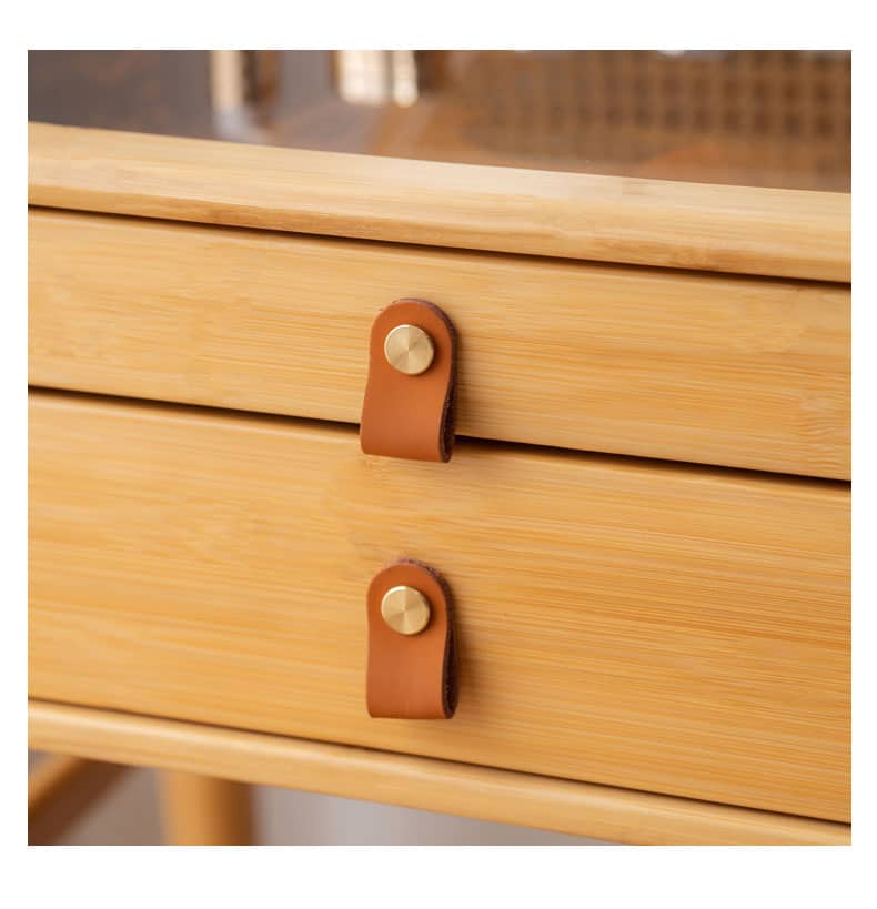 竹&木材使用のスタイリッシュ化粧台 - ガラス天板付き hsl-73