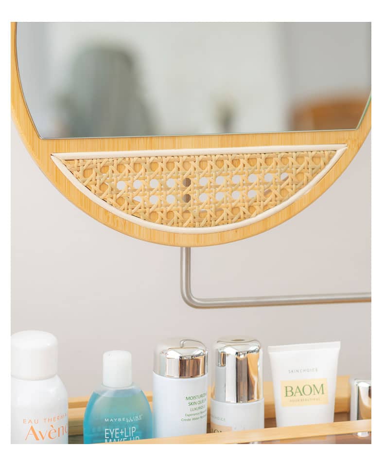 竹&木材使用のスタイリッシュ化粧台 - ガラス天板付き hsl-73