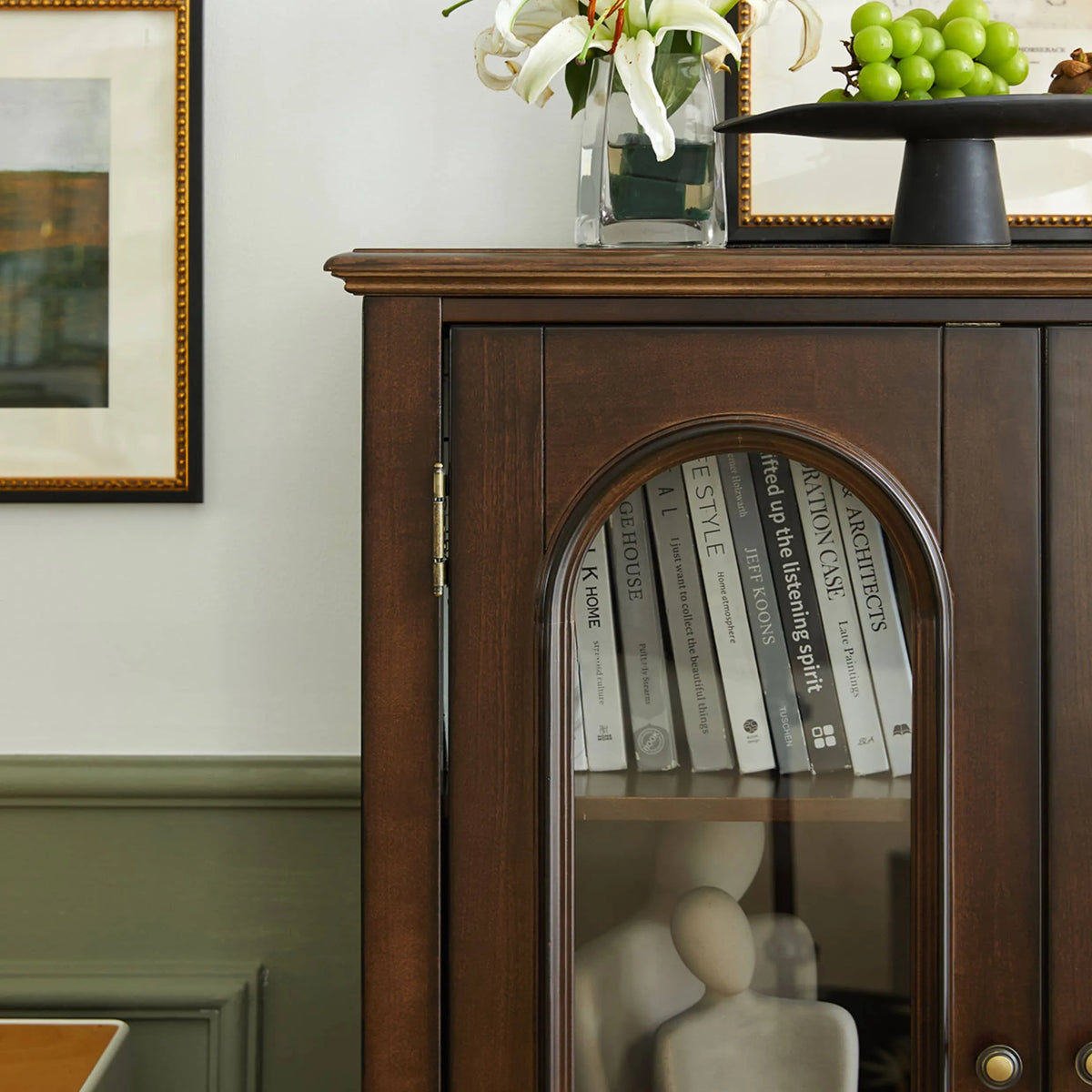 クラシックデザイン無垢材キャビネット|多層板と強化ガラス使用 hsmjx-4165