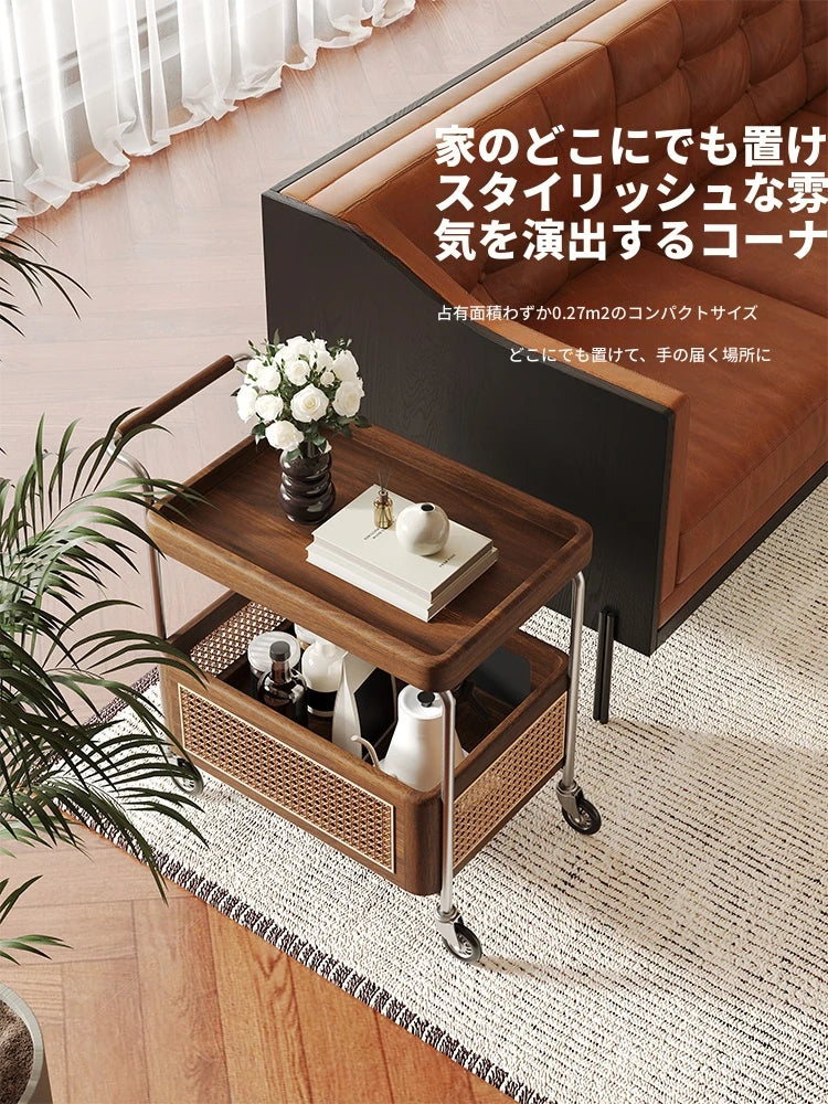 スタイリッシュな木製カート | 無垢材・樹脂・ステンレス製 | おしゃれな収納と移動便利なデザイン hsms-4906