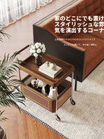 スタイリッシュな木製カート | 無垢材・樹脂・ステンレス製 | おしゃれな収納と移動便利なデザイン hsms-4906