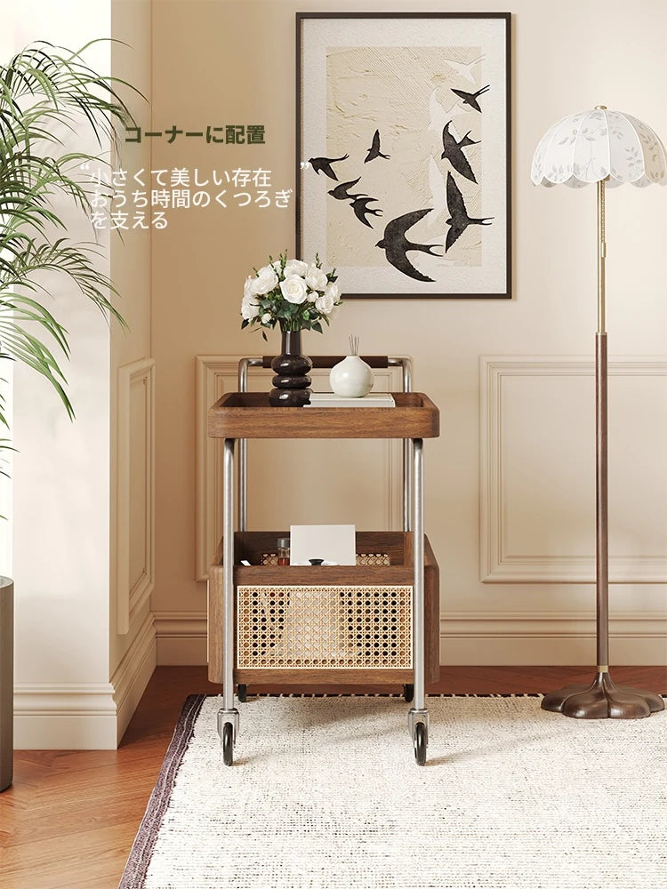 スタイリッシュな木製カート | 無垢材・樹脂・ステンレス製 | おしゃれな収納と移動便利なデザイン hsms-4906
