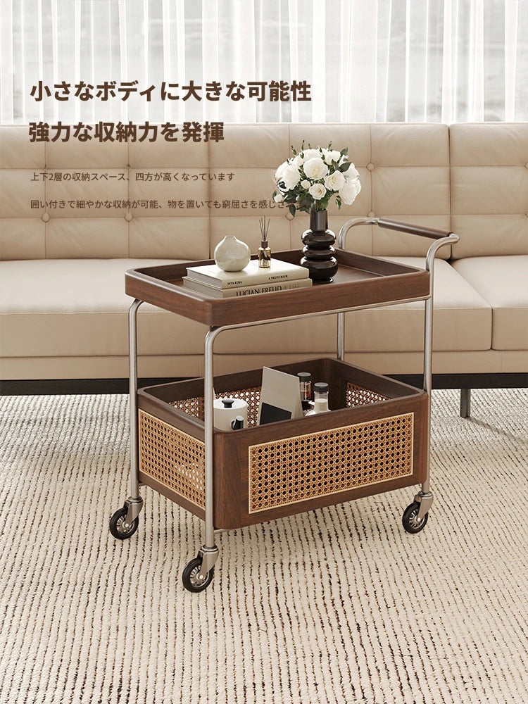 スタイリッシュな木製カート | 無垢材・樹脂・ステンレス製 | おしゃれな収納と移動便利なデザイン hsms-4906